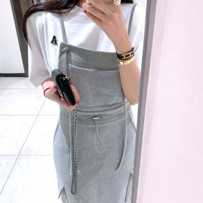 데일리 꾸안꾸 끈 멜방 원피스 카고 롱원피스 뷔스티에 2color