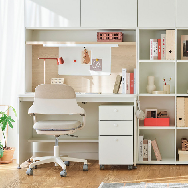 한샘 티오 일자책상 세트 철물 방문설치, 화이트(B)