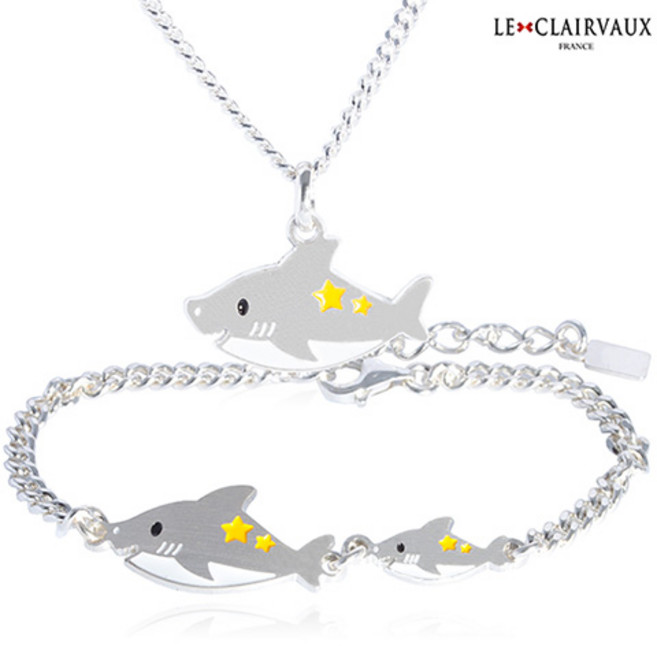 [르클레보] 아기상어 미아방지 유아동 실버목걸이 팔찌 세트 SS9368