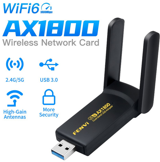 FENVI 듀얼 밴드 무선 네트워크 카드 노트북 데스크탑용 USB 3 0 와이파이 어댑터 6 동글 MT7921 리시버 1800Mbps 2 4G 5G, FU-AX1800, 1) FU-AX1800, 1개