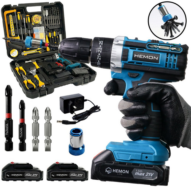 다쪼아터보 21V 전동드릴 올인원 전동 드릴 드라이버 충전 공구 풀세트1개+배터리 구성 옵션, 2개