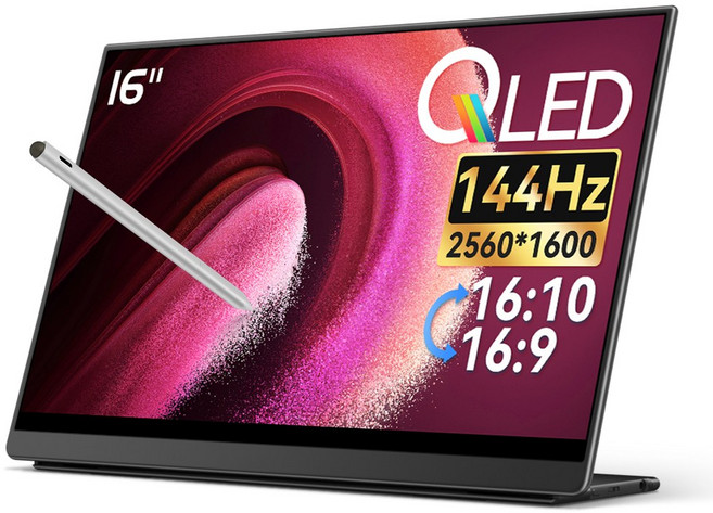 EHOMEWEI 이홈웨이 L시리즈 16인치 2.5K QLED 휴대용 모니터 100% DCI-P3 HDR 최대 144Hz 맥북 노트북 듀얼 서브모니터, E16Q5, 40.64cm