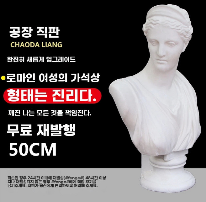 소묘 석고상 테이블 원기둥 미술 학원 정육면체 냉장고 원뿔스케치 도형 기하학, E. 로마 여자 50cm