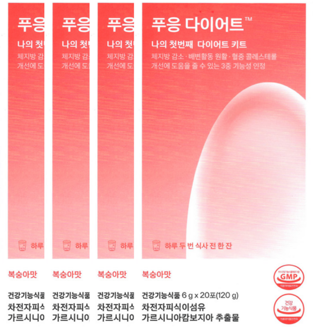 닥터블릿 푸응 다이어트 복숭아맛 푸웅 6g x 20포 4박스 40일분, 20회분
