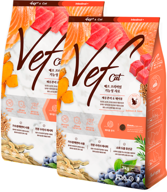 Vef 8free 전연령 고양이 기능성 사료, 2개, 3kg, 헤어볼+체중조절