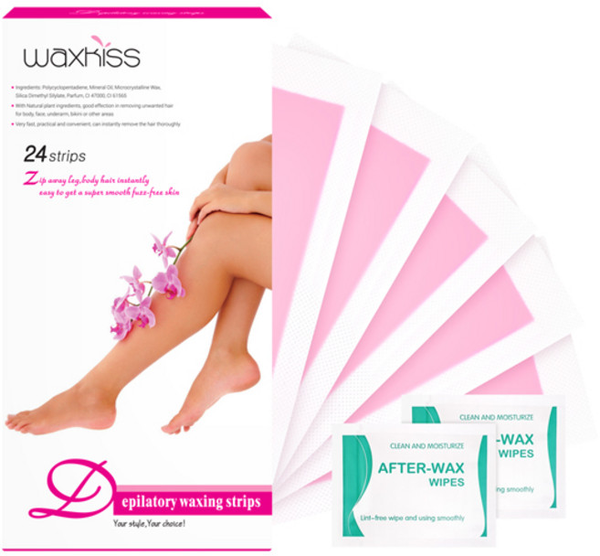 왁스키스 왁스 스트립 24매 셀프 왁싱 테이프 제모 패드 패치 팔 다리털, 24개