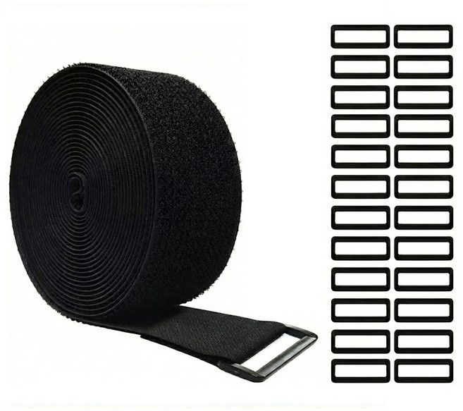 밀앤미터 길이조절 벨크로 타이 버클형 5m, 블랙, 1개