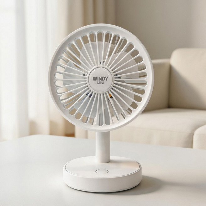 윈디 미니 탁상용 선풍기 사무실 독서실 무소음 캠핑 무드등, 화이트