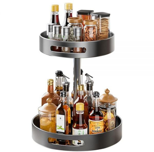 Chemlliy 2단 Lazy Susan 오거나이저 금속 주방 캐비닛용 턴테이블 회전 향신료 랙 식료품 저장실 Susans 턴테이블 정리함, Chemlliy 2단 Lazy Susan 오거나이저,, 1개