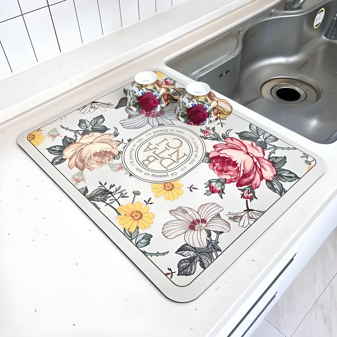 유니드언 규조토 식기 건조 주방 드라잉 매트, 작약 바닐라