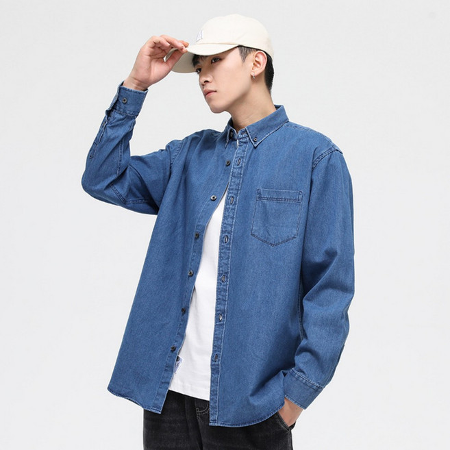 웨일쓰 남성 캐주얼 심플 청남방 트렌디 데일리룩 긴팔 데님 셔츠