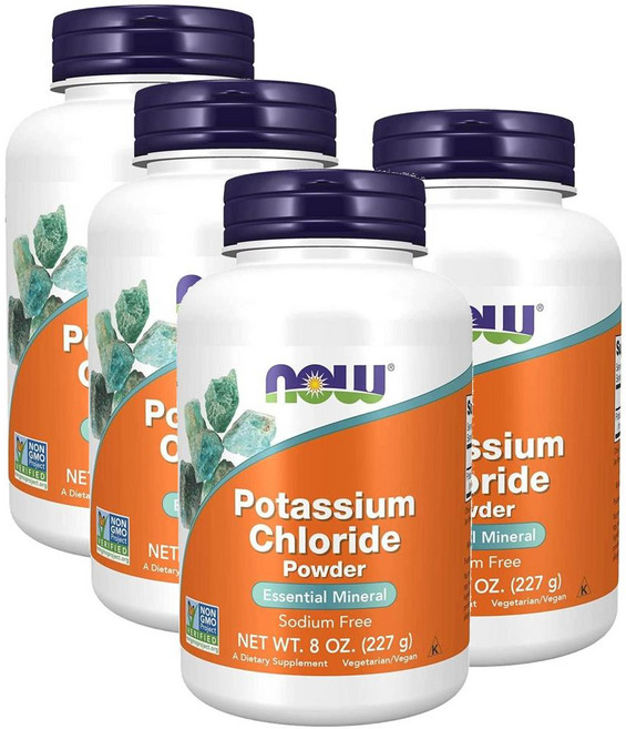 나우푸드 포타슘 클로라이드 필수 미네랄 퓨어 파우더 NOW Potassium Chloride, 227g, 4개