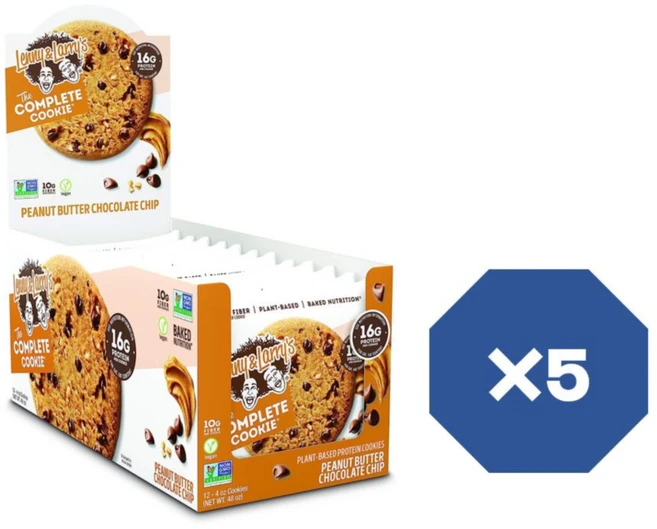 Lenny & Larrys The Complete Cookie 땅콩 버터 초콜렛 칩 4oz 1팩에 12개입 X5 식물성 단백질 비건 쿠키 - 쿠팡