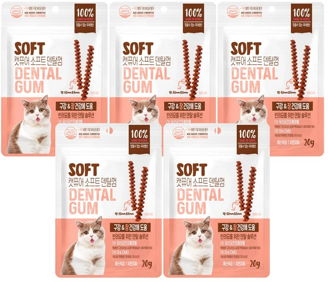 캣퓨어 고양이 소프트 덴탈껌, 20g, 5개, 구강 장건강에 도움 - 쿠팡