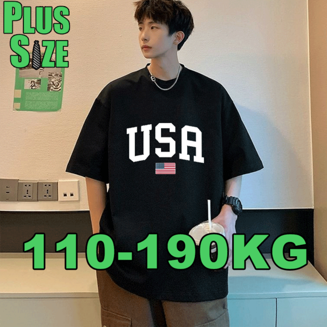 남자 빅사이즈 오버핏 프린팅 반팔 티셔츠 패션 코튼 라운드 넥 반팔 순면오버 사이즈상의 5XL/6XL/7XL