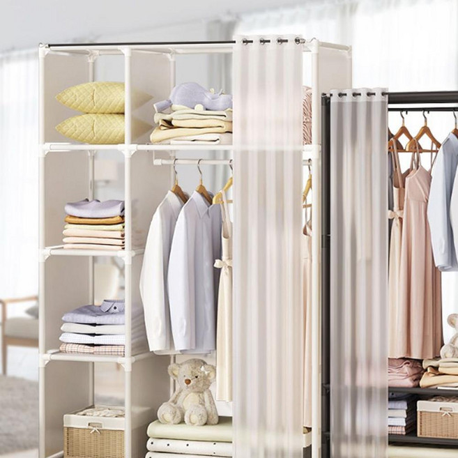 원목옷장 전신거울옷장 싱글장롱 캠핑용 접이식 1인 키큰 원룸, 확장형 화이트