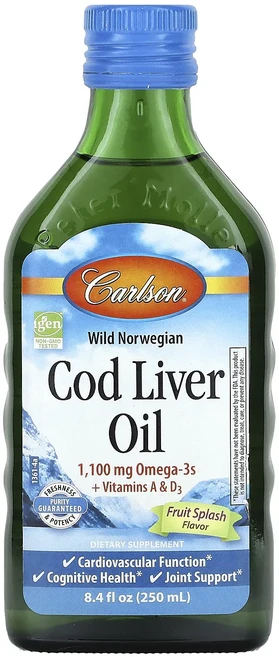 Carlson 노르웨이 자연산 대구 간유 과일 스플래시 250ml(8.4fl oz), 250ml, 1개 - 쿠팡