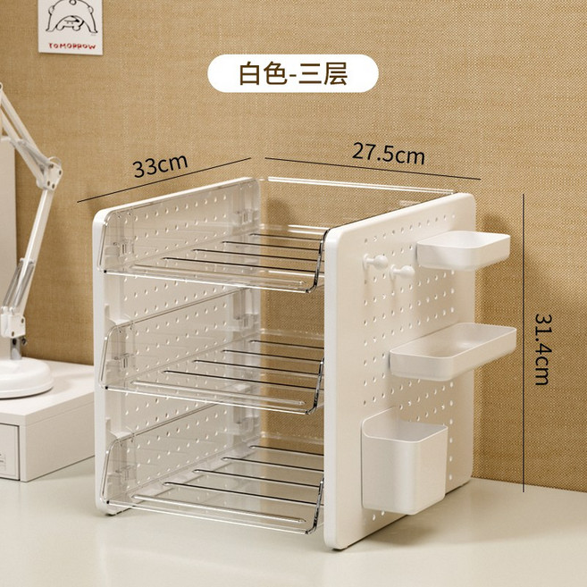 [DIY 높이 조절] 다용도 서랍 정리함/ 튼튼한 사무용 책상 수납함 & 선반, 3단, 수정 투명+회이트