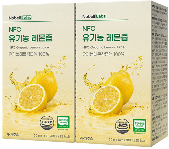 노벨랩스 착즙 100% 유기농 레몬즙, 2개, 280g