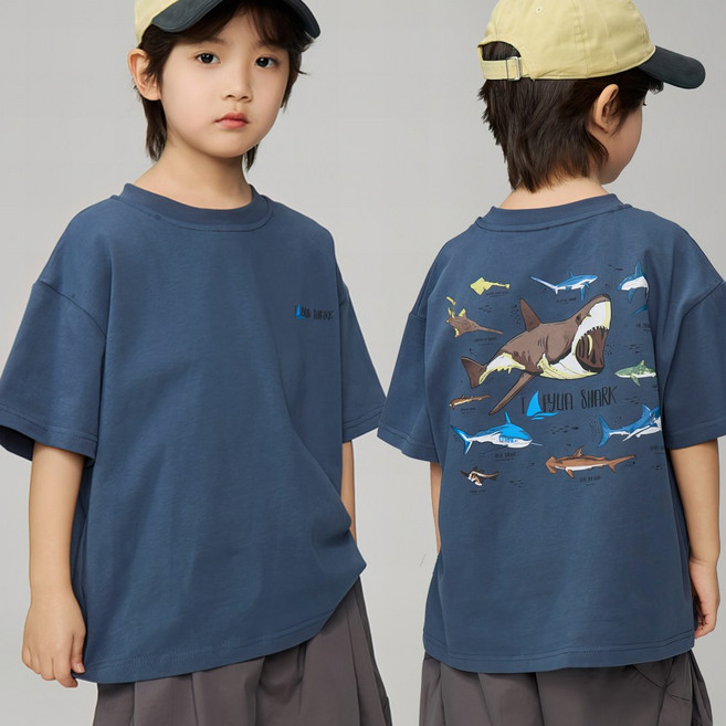남아 초중생 루즈핏 캐릭터 샤크 반팔티 -HN7