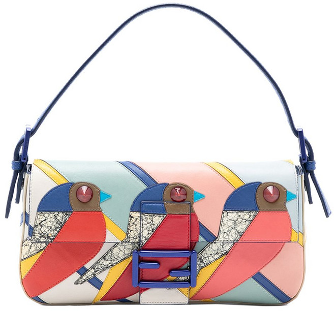 펜디 중고 2010-2025 패치워크 레더 퀴트윗 버드 바게트 숄더 백