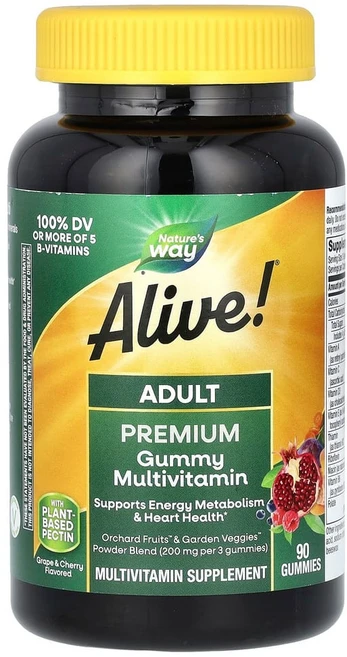 Nature's Way Alive! 멀티 종합비타민 성인용 구미젤리 과일 맛 구미젤리 90개, 1개, 90정 - 쿠팡