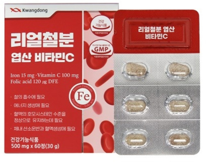 광동생활건강 리얼철분 엽산 비타민C 500mg x 60정, 1개, 60회분