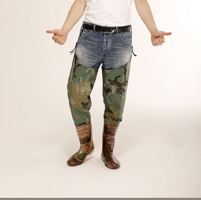 高耐防水型 背帶防護款 釣魚服 PVC 涉水褲, 下水靴,45