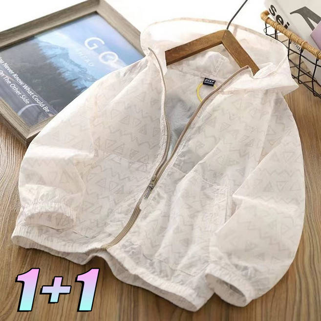 1+1 아동 남아 여아 쿨링 냉감 자외선차단 후드집업 주니어 통기성 바람막이 자켓 점퍼
