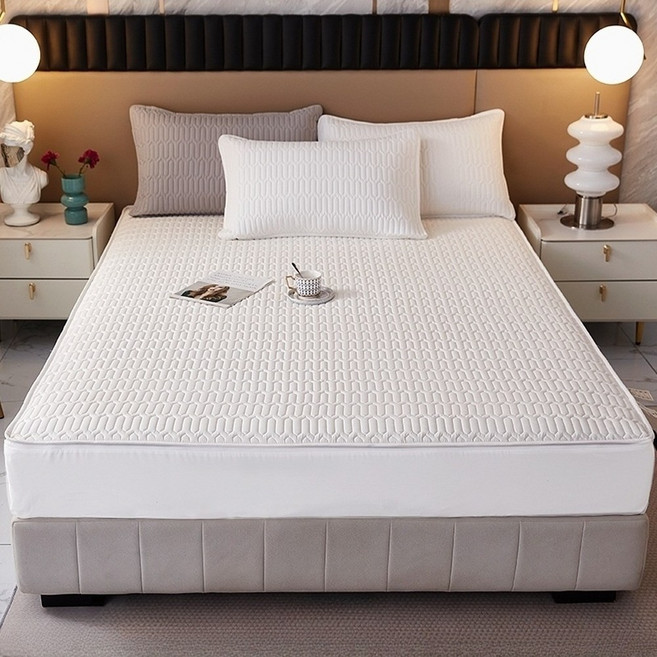 에이트샵 호텔식 지퍼형 누빔 매트리스커버 6면 침대 커버 SS Q, 화이트