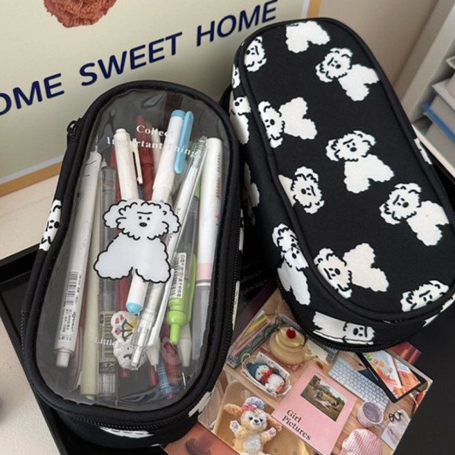 펜토리 다용도 펜파우치 패브릭 대용량 수납필통 파우치, 1개, 블랙