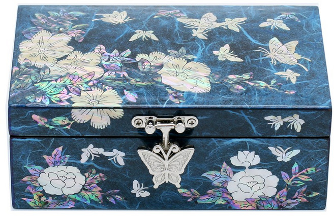 따숨 미니 자개보석함 자개함 나전칠기 외국인선물, 포함, 1개, 1-2.꽃나비 파랑