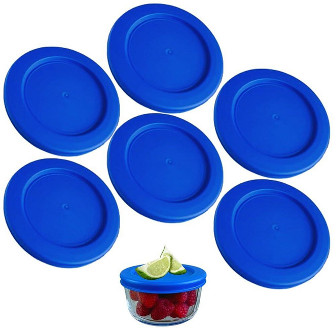 Klare Ware Pyrex 7200-PC용 2컵/470mL 블루 교체 뚜껑/커버 2컵/473.2ml(16온스) 앵커 호킹 및 보관 그릇 *뚜껑만* - *유리 용기 미포함*, 6 Pack