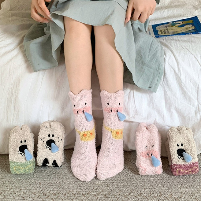 마이다움 여성 수면양말 귀여운 캐릭터 보온 수족냉증 여성용 5종 세트