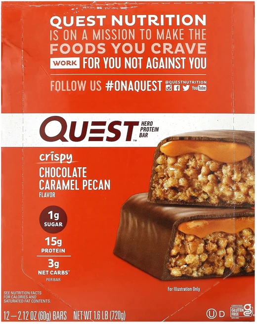 지금 곧 품절됩니다 Quest Nutrition 히어로 프로틴바 크리스피 초콜릿 캐러멜 피칸 맛 12개 각 60g(2.12oz) 서둘러주시면 감사하겠습니다, 60g - 쿠팡