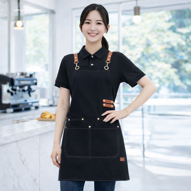 젠토 고수삘 캔버스 앞치마 방수 카페 공방 바리스타 주방, 1개, 블랙