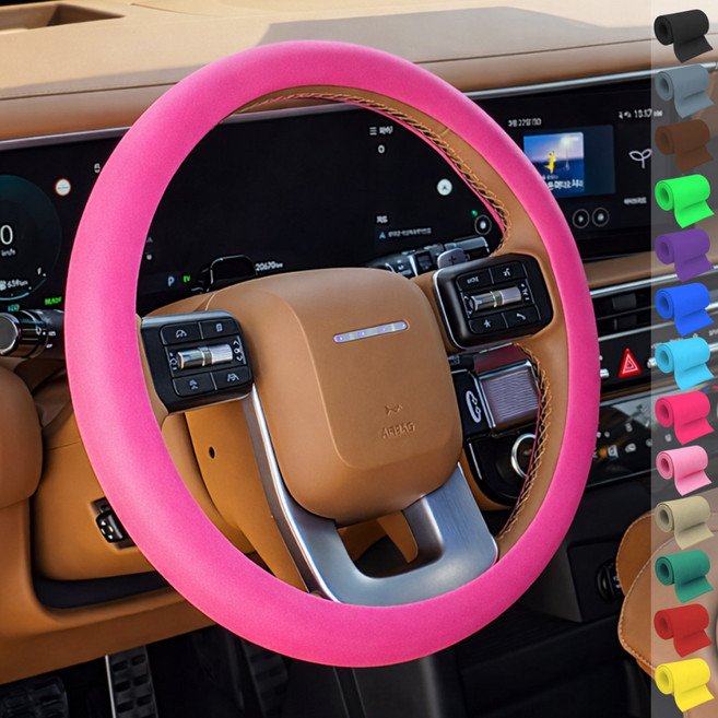 토이팝21 논슬립 차량용 핸들커버 실리콘 얇은 원형 D컷 15컬러, 핫핑크