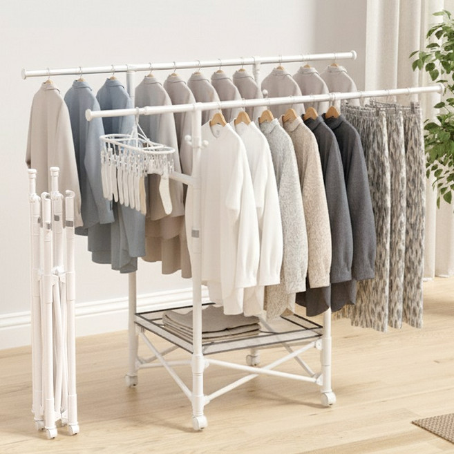 FODOSS 접이식 빨래건조대 원터치 건조 행거 튼튼한 이불 옷 다용도 건조대, 흰색
