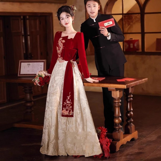 巨匠工廠 敬酒服新娘2025新款長袖紅色新中式訂婚禮服女結婚回門出閣宴婚服