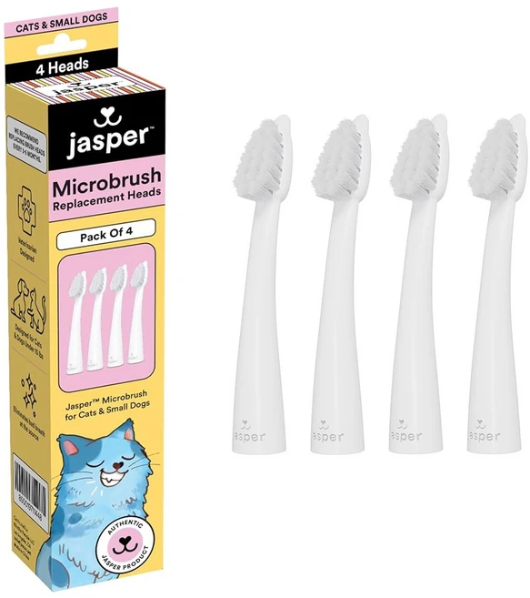 재스퍼 마이크로브러시 고양이 칫솔 고양이와 작은 개를 위한 부드러운 브리스틀 칫솔 키트 교체 가능한 헤드 2개가 있는 프리미엄 논슬립 핸들 치약과 함께 사용하세요, Replacement Heads/ 4-pack, 1 Count (Pack of 2) - 쿠팡