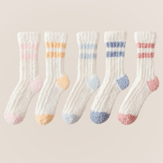 [5개 1세트} 어썸앤유 귀여운 줄무늬 털 빠짐 없는 여성용 아동용 수면양말