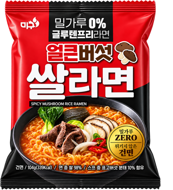 미구 얼큰버섯 쌀라면 밀가루0% 글루텐프리, 5개