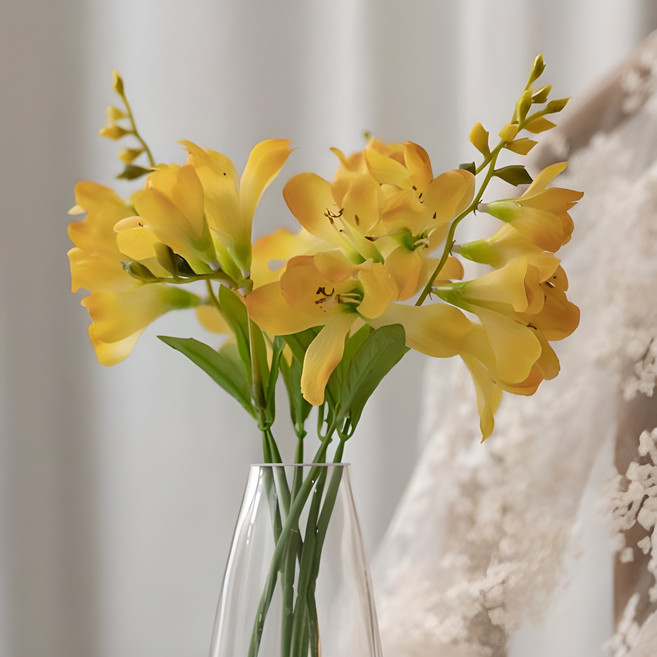 아티파티 조화 프리지아 실크플라워 6p, 옐로우, 1개