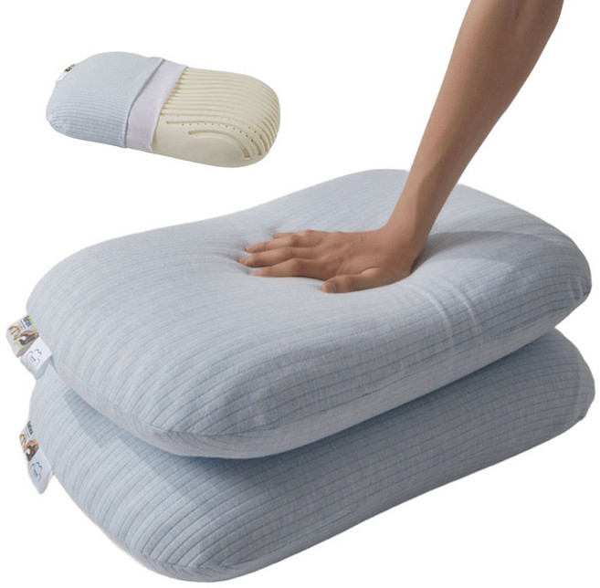 베개 목편한 경추 배게 라텍스 베개 목 보호대 베개 포함 베개 커버, 1개, 블루(베개속+베개커버)