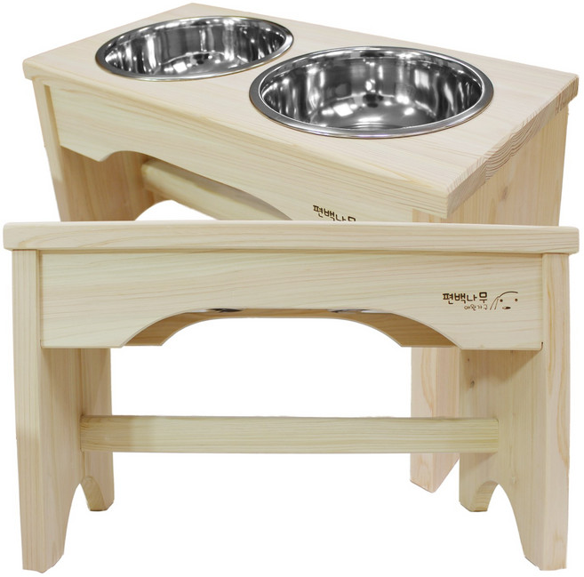 대형견용 국내제작 편백나무 원목 강아지 식탁 30센치, 01_편백나무 원목 대형견 식탁 밥그릇 받침대 그릇포함, 1개