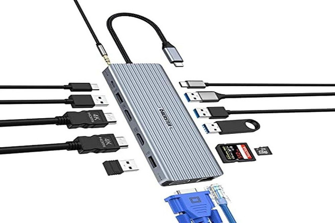 맥북 M1용 도킹 스테이션 USB C OBERSTER USB C 허브 듀얼 모니터 4K HDMI USB 3.0 PD 100W 이더넷 SD/TF 슬롯 맥북 및 윈도우, 14 in 1