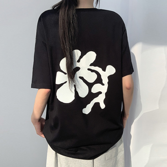 티데일리 남녀공용 빈티지플라워 오버핏 20수 라운드 반팔 티셔츠