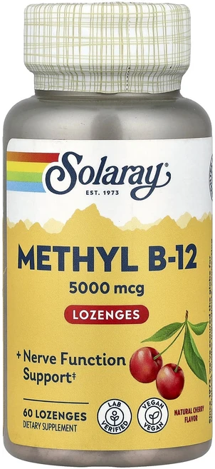 쏠라레이 메가 포텐시 메틸 B-12 천연 체리 맛 5000 mcg 60 사탕, 6개, 60정 - 쿠팡