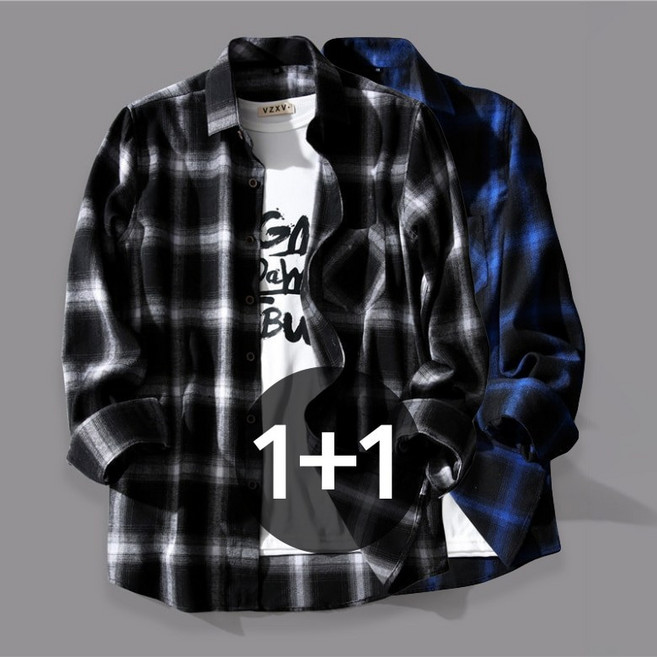 톰디 남성 루즈핏 체크 레이어드 긴소매 남방 셔츠