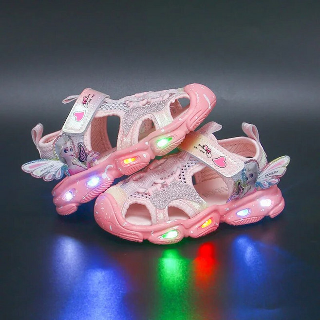 LED 신발 겨울왕국 엘사 샌들 유아 운동화 어린이 여름 핑크 보라색 비치 슈즈